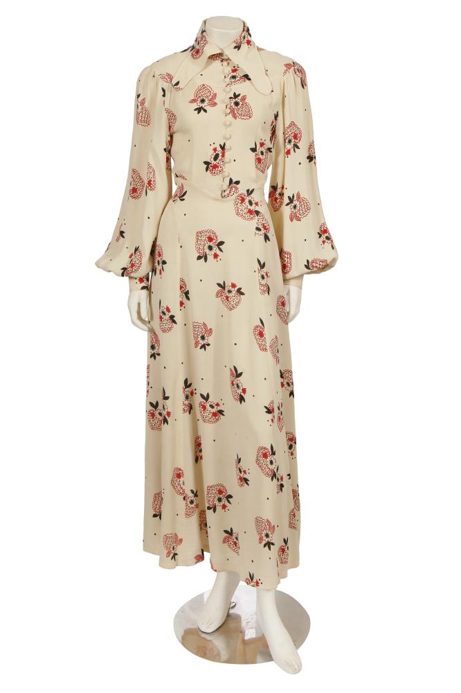 An Ossie Clark/Celia Birtwell for Radley printed ivory moss crêpe dress, circa 1973

An Ossie Clark/Celia Birtwell for Radley printed ivory moss crêpe dress, circa 1973

labelled, with Celia Birtwell red and black floral print, curved collar, self-covered buttons, gathered sleeves, integral matching belt, bust 86cm 34in

Share this lot: