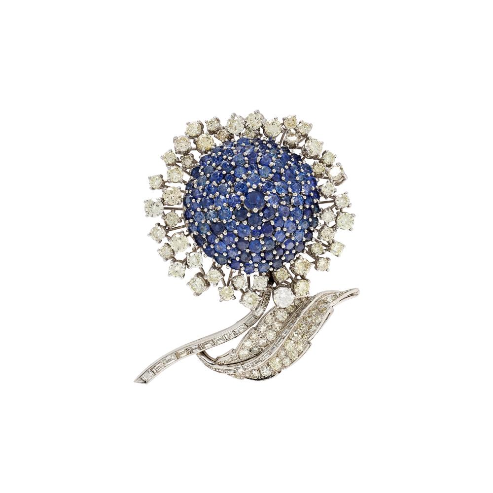 BROCHE SAPHIRS ET DIAMANTS
