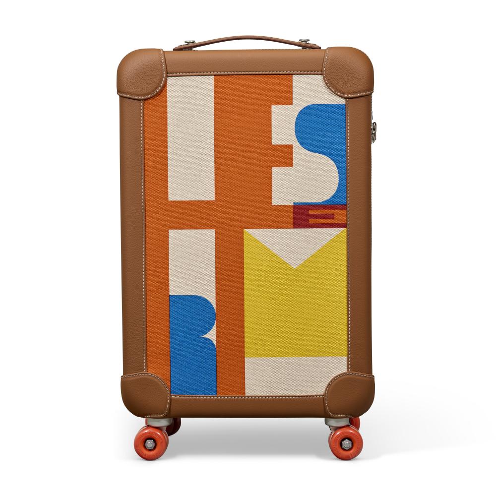 A SPECIAL ORDER FAUVE RÉGATE LEATHER & PACIFIC PLUME H CANVAS R.M.S CABIN SUITCASE WITH PALLADIUM HARDWARE