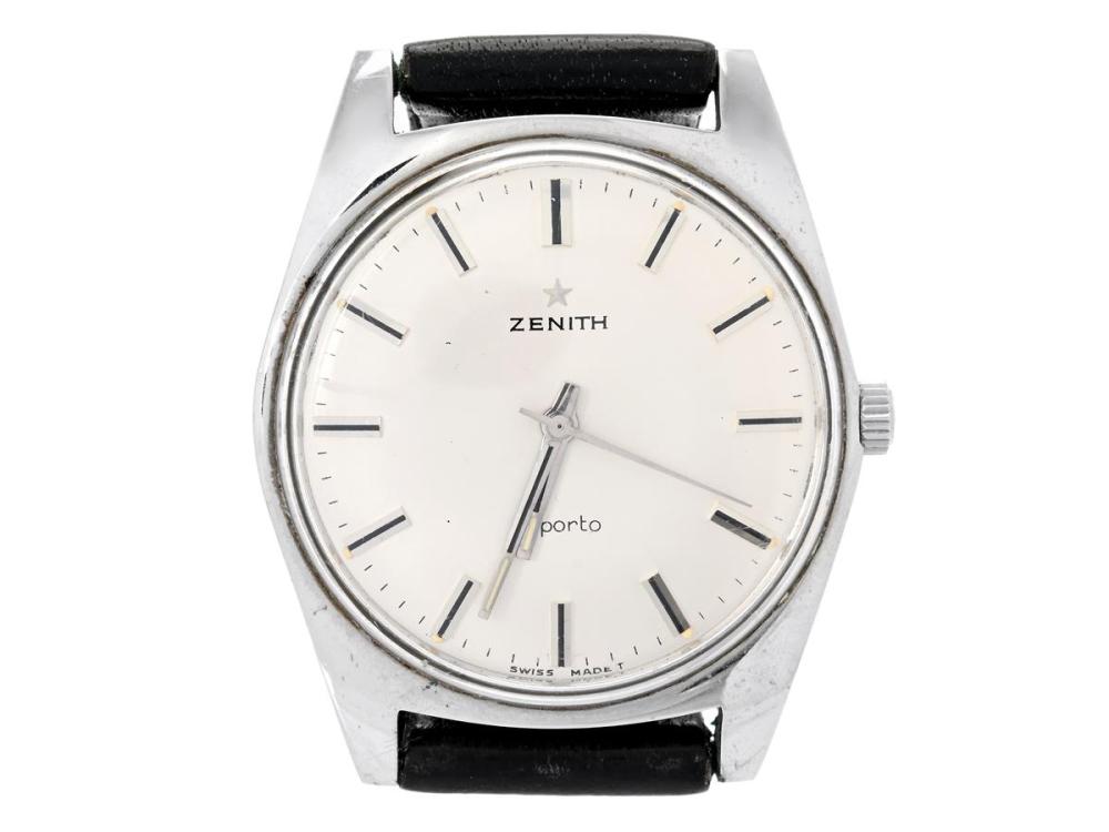 Watches

Zenith

ZENITH, Sporto (Swiss Made T), Cal 2542, Case no. 734D432 / SP 1201 4, men´s wristwatch, 35,5 mm, steel, manual winding, plastic crystal, damaged dial, leather strap, approx. 1965, case.