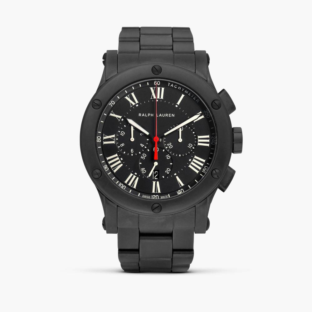 Ralph Lauren

Ralph Lauren

Sporting Chronograph, Reference R0236600

A black ceramic chronograph wristwatch with date and bracelet, Circa 2012

Dial: black

Calibre: cal. RL750 automatic, 41 jewels

Case: black ceramic, sapphire crystal display back secured by 6 screws

Case number: WADF00345

Closure: black ceramic Ralph Lauren bracelet and stainless steel folding clasp

Size: 45 mm diameter, bracelet circumference approximately 185 mm

Signed: case, dial and movement

Accessories: none

Sporting Chronograph 型號R0236600

黑色陶瓷計時鏈帶腕錶，備日期顯示，約2012年製

Please note that the movement has not been tested for the accuracy of time and may need a service at the buyer’s expense.

Sotheby’s does not guarantee the future working of the movement and we do not guarantee the authenticity of any individual component parts since subsequent repairs and restoration work may have resulted in the replacement of original parts. You are advised that watch straps or bands made of materials derived from endangered or otherwise protected species (i.e. alligator or crocodile) are not sold with the watch and we reserve the right to remove these straps or bands prior to shipping. Furthermore, the watch may not come with its original manufacturers strap or band.

Prospective bidders should review the Conditions of Business, Authenticity Guarantee, the Guide for Prospective Buyers, and any Important Notice in the sale catalogue.

"In response to your inquiry, we are pleased to provide you with a general report of the condition of the property described above. All dimensions in catalogue descriptions are approximate. Condition reports may not specify mechanical replacements or imperfections to the movement, case, dial, pendulum, separate base(s) or dome. Watches in water-resistant cases have been opened to examine movements but no warranties are made that the watches are currently water-resistant. Please note that we do not guarantee the authenticity of any individual component parts, such as wheels, hands, crowns, crystals, screws, bracelets and leather bands, since subsequent repairs and restoration work may have resulted in the replacement of original parts. Since we are not professional conservators or restorers, we urge you to consult with a restorer or conservator of your choice who will be better able to provide a detailed, professional report. Prospective buyers should inspect each lot to satisfy themselves as to condition and must understand that any statement made by Sotheby’s is merely a subjective, qualified opinion. Prospective buyers should also refer to any Important Notices regarding this sale, which are printed in the Sale Catalogue. In particular, please note it is the purchaser’s responsibility to comply with any applicable import and export matters, particularly in relation to lots incorporating materials from endangered species.NOTWITHSTANDING THIS REPORT OR ANY DISCUSSIONS CONCERNING A LOT, ALL LOTS ARE OFFERED AND SOLD AS IS" IN ACCORDANCE WITH THE CONDITIONS OF BUSINESS PRINTED IN THE SALE CATALOGUE."

**Please be advised that bands made of materials derived from endangered or otherwise protected species (i.e. alligator and crocodile) are not sold with the watches and are for display purposes only. We reserve the right to remove these bands prior to shipping."