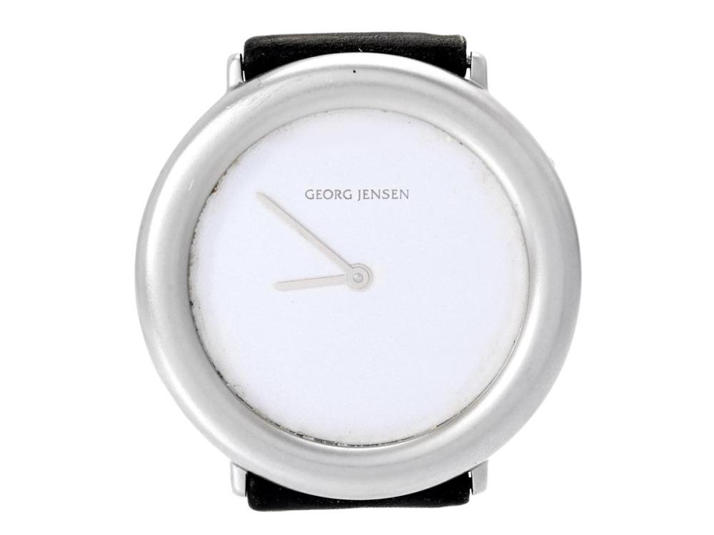 Watches

Georg Jensen

GEORG JENSEN, designed of Andreas Mikkelsen, ladies´ wristwatch, 34 mm, Serial no. 100629, Case no. 371, steel, quartz, mineral crystal, leather strap, original buckle, approx. 2001.