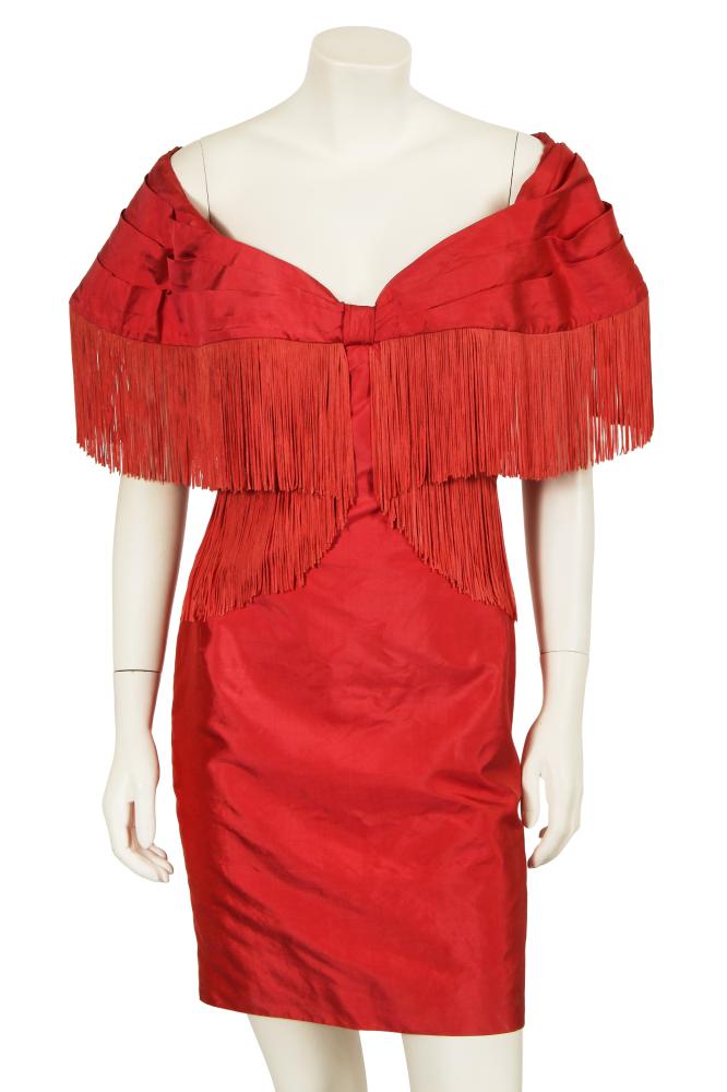 An Antony Price ruby silk taffeta cocktail dress, circa 1988

An Antony Price ruby silk taffeta cocktail dress, circa 1988

labelled, size 10, with integral pleated capelet edged in fringing, wide sweetheart neckline, fringing to waist, internal boning to bodice, bust 86cm 34in

Share this lot: