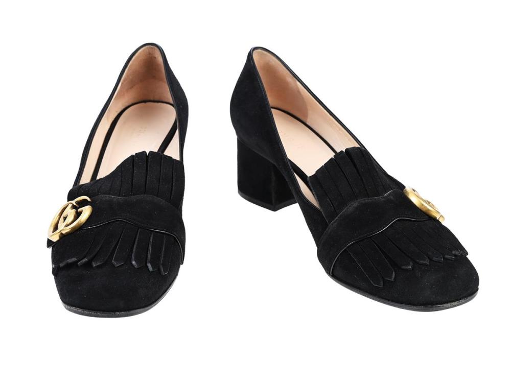 Clothes

Shoes

SHOES, GUCCI, black suede, buckle Logo GG, brass-coloured hardware, size 40, heel 5,5 cm.