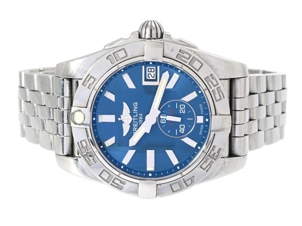 Watches

Breitling

BREITLING, Galactic 36, Chronometre, Cal 37 (ETA 2895-2), Movement no. 1362478, Serial no. 1362478, Ref no. A37330, Case no. 0411B4, ladies´ wristwatch, 36 mm, steel, self winding, sapphire crystal, date, small seconds hand, Pilot bracelet, folding clasp, Ref no. W1211/376A, certificate, February 2013, box, paper box.