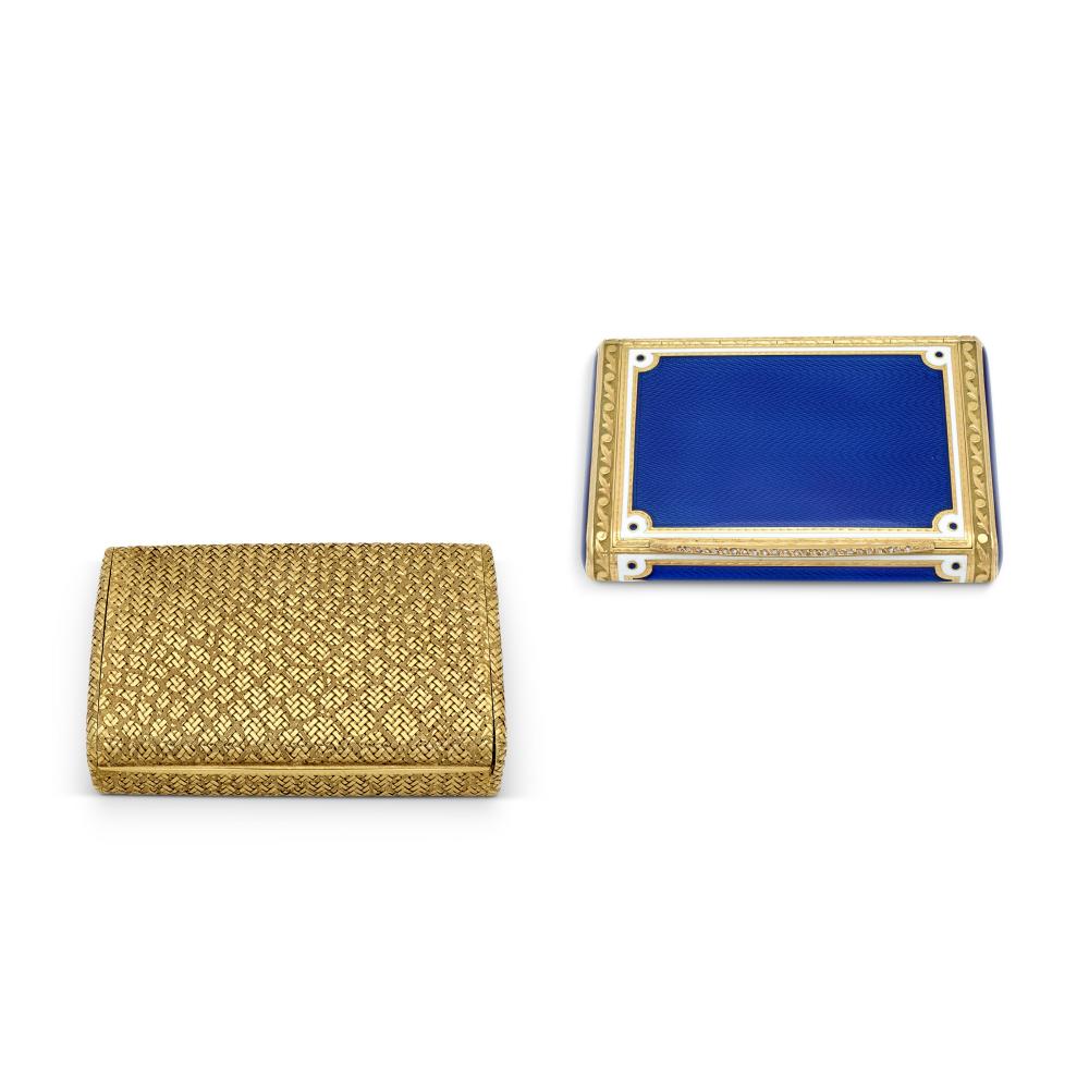 VAN CLEEF & ARPELS BOÎTE À CIGARETTES OR ACCOMPAGNÉE D’UN ÉTUI À CIGARETTES ÉMAIL ET DIAMANTS NON SIGNÉ
