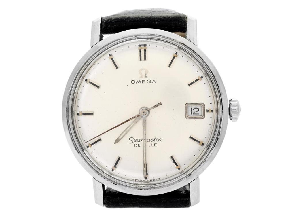Watches

Omega

OMEGA, Seamaster, De Ville (Swiss Made T), Cal 611, Serial no. 21679489, Ref no. ST 136.020, Case no. 136.020, men´s wristwatch, 34,5 mm, steel, manual winding, plastic crystal, date, damaged dial/hands, leather strap, approx. 1964.