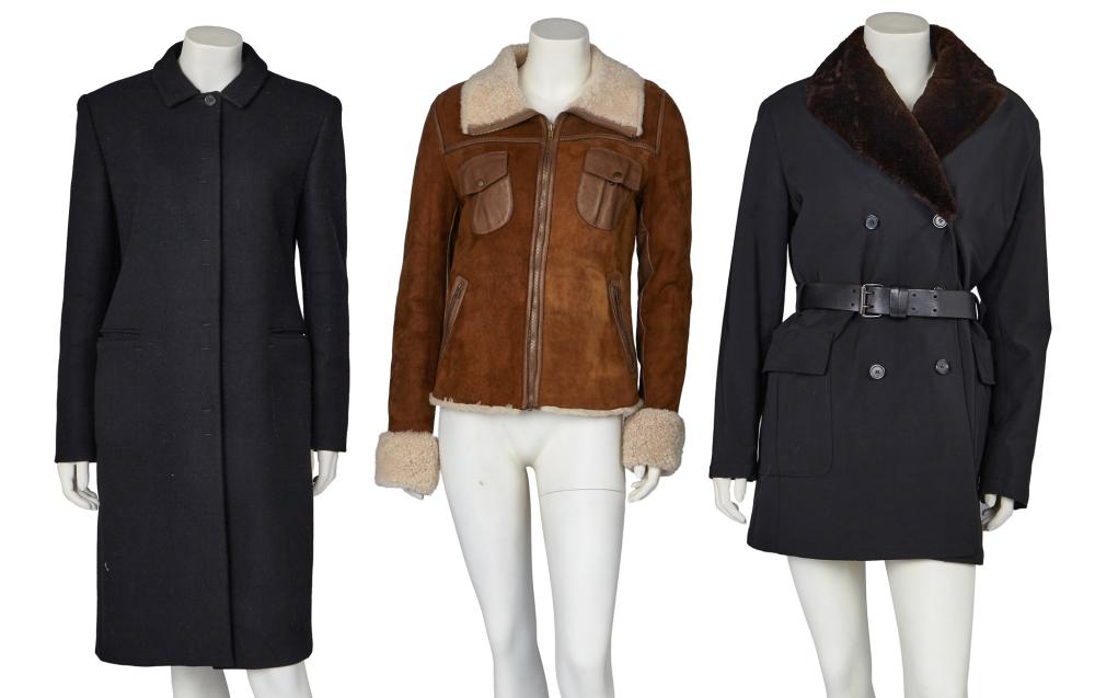 A group of Prada and Miu Miu outerwear, late 1990s-early 2000s

A group of Prada and Miu Miu outerwear, late 1990s-early 2000s

labelled, comprising: a Prada black rain-resistant coat, double-breasted, lined in black squirrel, with brown beaver-lamb collar, black leather belt, bust 91cm 36in; a Miu Miu brown shearling jacket with suede exterior, white shearling lining, curved flap pockets to chest, zip pockets to hips, bust 91cm 36in; and a Prada black wool coat with welted pockets, velcro front closure, bust 91cm 36in (3)

Share this lot: