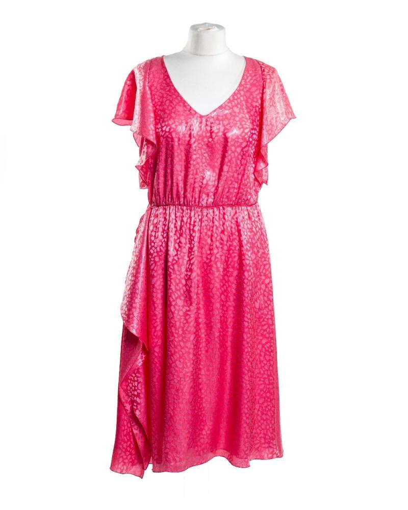 Description
Emporio Armani. 

A brand new fuchsia leopard print midi dress, SS 2019, with back zip closure, 70% mulberry silk and 30% polyamide, of Italian size 44 (approx. UK size 12)

Grade A