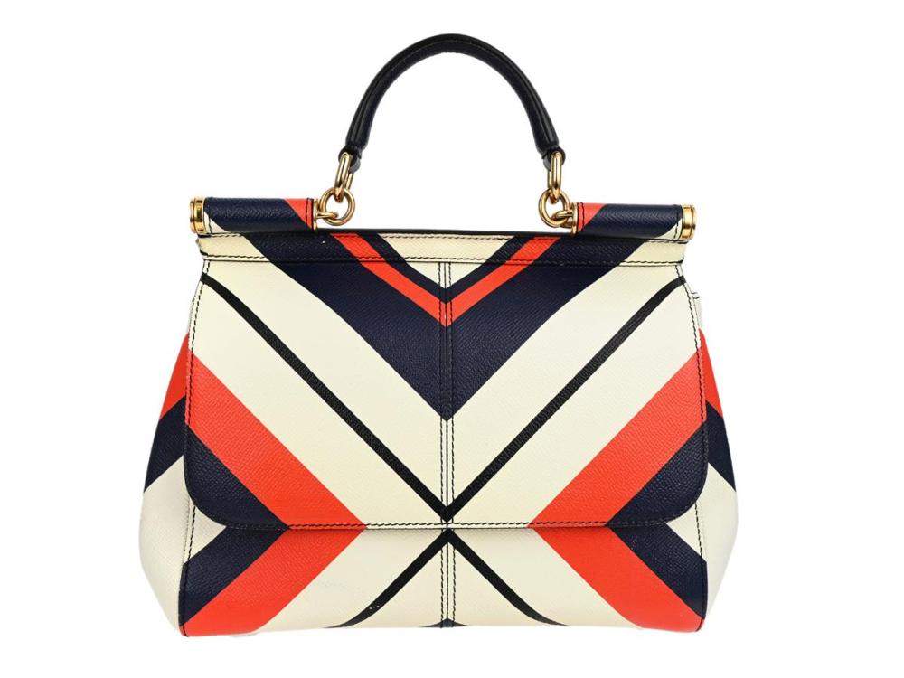 Accessories

Handbags

BAG, DOLCE & GABBANA, Sicily Bag, white, blue, orange leather, gold-tone hardware, 25x20x10 cm, signs of wear,