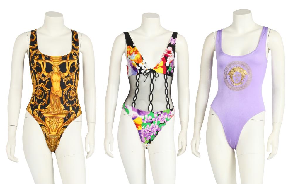 Three Gianni Versace swimsuits, 1990s

Three Gianni Versace swimsuits, 1990s

labelled, comprising: a lavender example embroidered with large gold medusa head motif to centre front, bust 81cm 32in; a floral print example with v-neck, high-cut bottoms, cut-outs to black mesh midriff section, bust 81cm 32in; and a black example printed with gold baroque designs, bust 91cm 36in (3)

Share this lot: