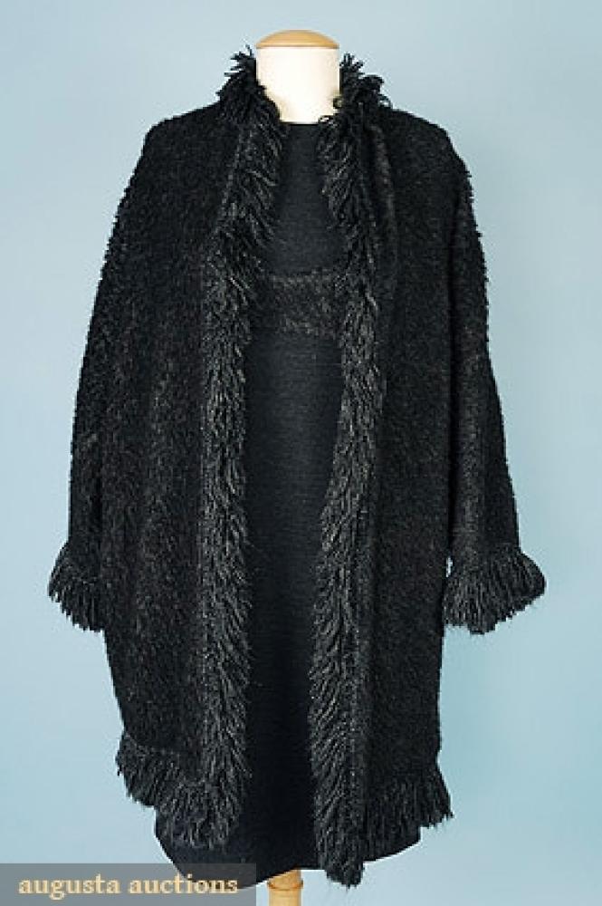 BEENE WOOL BOUCLE DRESS & COAT, FALL 1995

Dark gray long sleeve day dress w/ boucle bra, fringed mohair over-size swing coat, marked size 4, dress: B 33", W 31", H 37", L 39", coat L 34", see same dress plate 121 in Collerton’s book Geoffery Beene, excellent.		
Bid Online
Price Realized: $126.50Category:WomensEra:Modern
11.7109.284.627