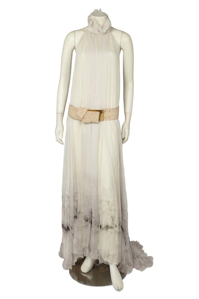 An Alexander McQueen by Sarah Burton white chiffon dress, Spring-Summer 2011

An Alexander McQueen by Sarah Burton white chiffon dress, Spring-Summer 2011

labelled, size 44, with high shirred neckline edged in ruffles, abstract black floral print to hem, lined in ivory crêpe, bust approx 96cm 38in; together with an Alexander McQueen python skin belt with large gilt buckle, stamped to interior, waist 83-88cm 32.5-34.5in (2)

Share this lot: