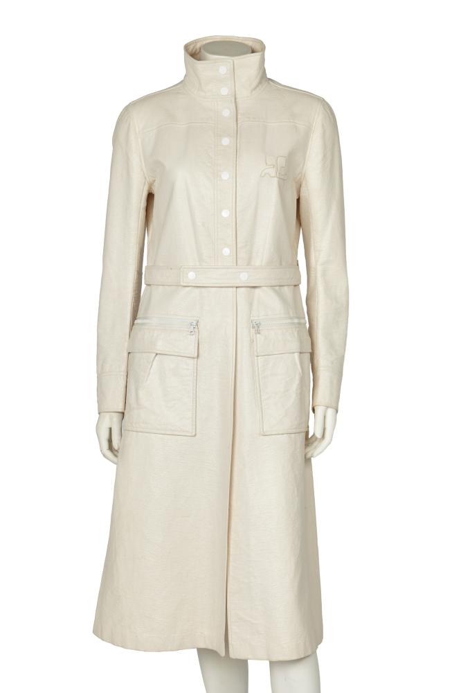 An André Courrèges white vinyl coat, late 1970s

An André Courrèges white vinyl coat, late 1970s

labelled, size b, style no 27410, with inset logo to chest, large patch pockets with white zips, stand collar, white popper fastenings, separate belt, bust 91cm 36in

Share this lot: