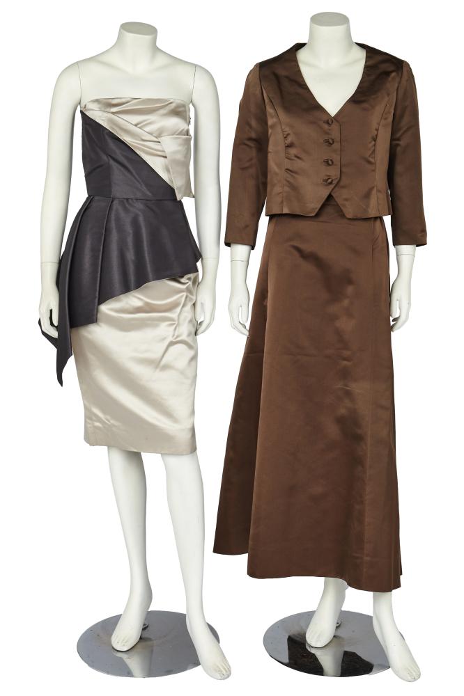 A Pierre Balmain haute couture chocolate satin evening ensemble, circa 1960

A Pierre Balmain haute couture chocolate satin evening ensemble, circa 1960

labelled and numbered 143394, the loose jacket with self-covered buttons, bust approx 102cm 40in; with matching full-length skirt, waist 81cm 32in; together with a Lanvin ready-to-wear grey and ivory satin cocktail dress, 1980s, labelled, bust approx 81cm 32in, waist 71cm 28in (2)

Share this lot: