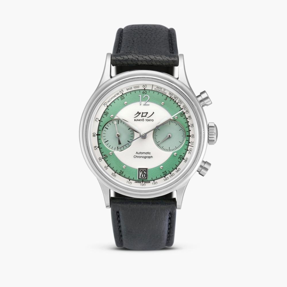 Kurono

Kurono

Chronograph 3 "Hisui"

A stainless steel chronograph wristwatch with date, Circa 2023

Dial: jade-green and off-white

Calibre: automatic, 34 jewels

Case: stainless steel, screw down case back

Case number: CB012X4PT

Closure: black Kurono leather strap and stainless steel buckle

Size: 38 mm diameter

Signed: case, dial and movement

Accessories: Kurono Warranty and presentation box

Kurono Chronograph 3 "翡翠"

精鋼計時腕錶，備日期顯示，約2023年製

附帶證書及盒子

Please note that the movement has not been tested for the accuracy of time and may need a service at the buyer’s expense.

Sotheby’s does not guarantee the future working of the movement and we do not guarantee the authenticity of any individual component parts since subsequent repairs and restoration work may have resulted in the replacement of original parts. You are advised that watch straps or bands made of materials derived from endangered or otherwise protected species (i.e. alligator or crocodile) are not sold with the watch and we reserve the right to remove these straps or bands prior to shipping. Furthermore, the watch may not come with its original manufacturers strap or band.

Prospective bidders should review the Conditions of Business, Authenticity Guarantee, the Guide for Prospective Buyers, and any Important Notice in the sale catalogue.

"In response to your inquiry, we are pleased to provide you with a general report of the condition of the property described above. All dimensions in catalogue descriptions are approximate. Condition reports may not specify mechanical replacements or imperfections to the movement, case, dial, pendulum, separate base(s) or dome. Watches in water-resistant cases have been opened to examine movements but no warranties are made that the watches are currently water-resistant. Please note that we do not guarantee the authenticity of any individual component parts, such as wheels, hands, crowns, crystals, screws, bracelets and leather bands, since subsequent repairs and restoration work may have resulted in the replacement of original parts. Since we are not professional conservators or restorers, we urge you to consult with a restorer or conservator of your choice who will be better able to provide a detailed, professional report. Prospective buyers should inspect each lot to satisfy themselves as to condition and must understand that any statement made by Sotheby’s is merely a subjective, qualified opinion. Prospective buyers should also refer to any Important Notices regarding this sale, which are printed in the Sale Catalogue. In particular, please note it is the purchaser’s responsibility to comply with any applicable import and export matters, particularly in relation to lots incorporating materials from endangered species.NOTWITHSTANDING THIS REPORT OR ANY DISCUSSIONS CONCERNING A LOT, ALL LOTS ARE OFFERED AND SOLD AS IS" IN ACCORDANCE WITH THE CONDITIONS OF BUSINESS PRINTED IN THE SALE CATALOGUE."

**Please be advised that bands made of materials derived from endangered or otherwise protected species (i.e. alligator and crocodile) are not sold with the watches and are for display purposes only. We reserve the right to remove these bands prior to shipping."