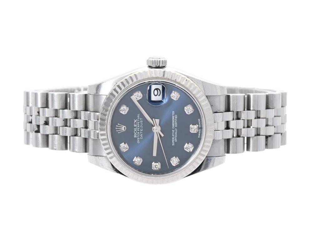 Watches

Rolex

ROLEX, Oyster Perpetual, Datejust 31, Chronometer, Ref no. 178274, Serial no. 1807K954, Cal 2235, Movement no. G91A6452, Case no. 2300, midsize, 31 mm, steel/white gold, self winding, sapphire crystal (notch), date, diamond dial (10 pcs. 8/8), Jubilee bracelet, folding clasp (Crownclasp), Ref no. 63160-138/3YH+4NF, certificate, March 2016, box, paper box.