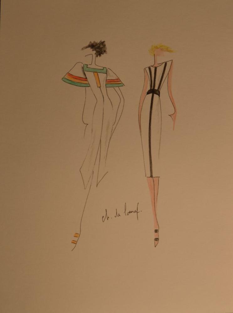 COLLECTION DU CREATEUR CHRISTIAN CHODRON...

COLLECTION DU CREATEUR CHRISTIAN CHODRON DE COURCEL Croquis sur canson Crayon de couleur Signé 32x24 cm