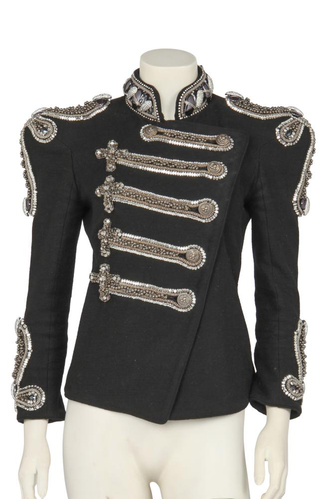 A Balmain by Christophe Decarnin embellished black cotton jacket, Spring-Summer 2009

A Balmain by Christophe Decarnin embellished black cotton jacket, Spring-Summer 2009

labelled, size 36, the military-style jacket heavily embellished to epaulettes, collar and cuffs with rhinestones, beads, metal sequins, chains, and faux hematite, bust 86cm 34in

Share this lot: