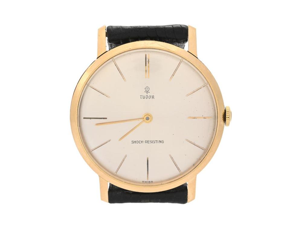 Watches

Tudor

TUDOR, men´s wristwatch, 33,5 mm, Serial no. 323435, Ref no. 1801, 18K gold, manual winding, plastic crystal, damaged dial, defect (needs overhaul), leather strap, approx. 1965.
