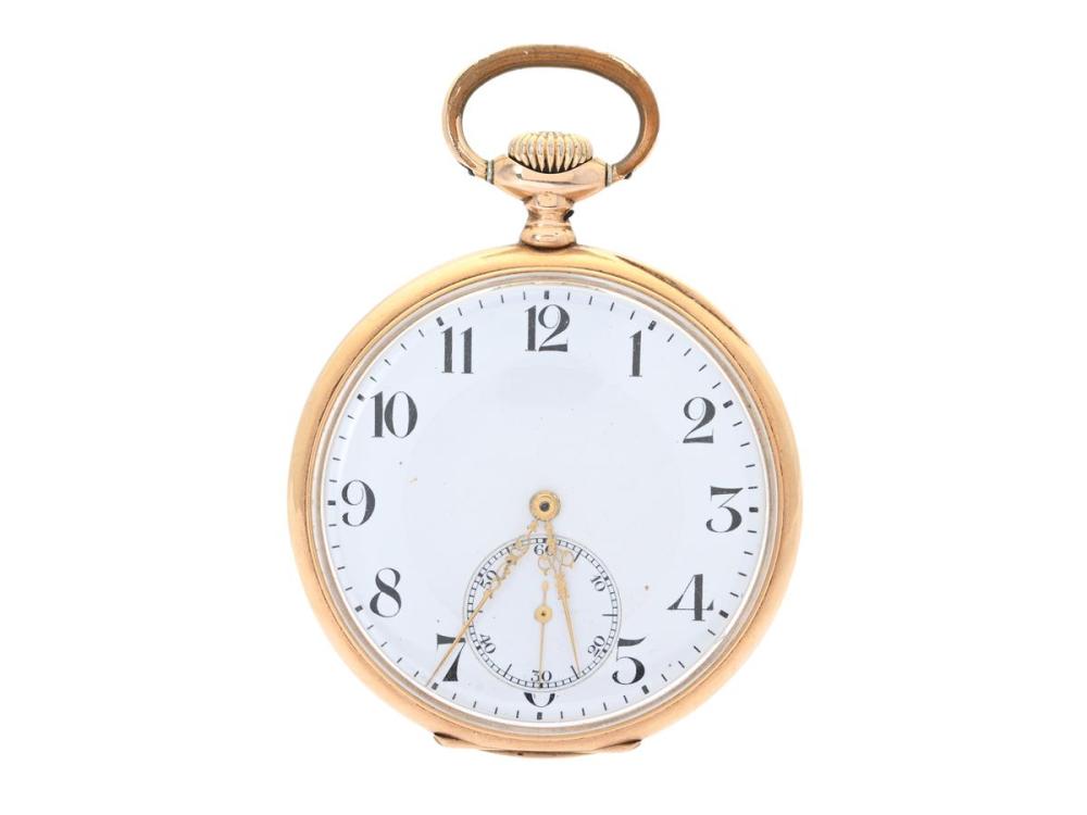 Watches

Zenith

ZENITH, pocket watch, 50 mm, Serial no. 2261778, Case no. 196942, 14K gold, lever escapement, dial not signed, dents, approx. 1918.