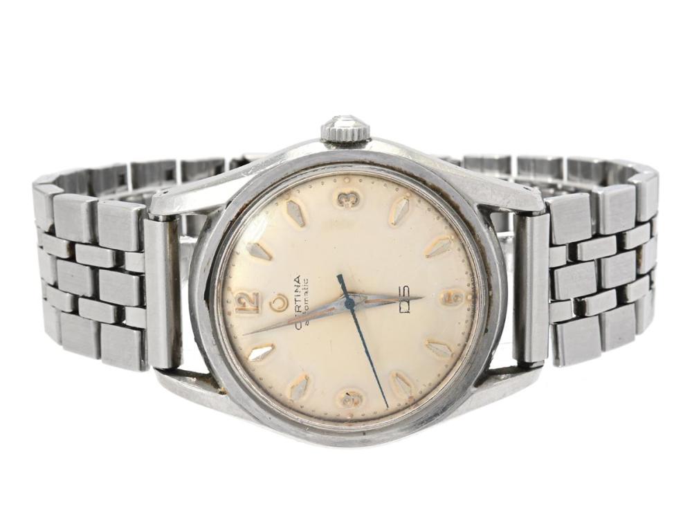 Watches

Certina

CERTINA, DS, "Pat Pend", Cal 25-45, Serial no. 3871875, Ref no. 5601.012, Case no. 5601.003 (HF), men´s wristwatch, 36 mm, steel (Staybrite), self winding, plastic crystal, damaged dial, approx. 1958.