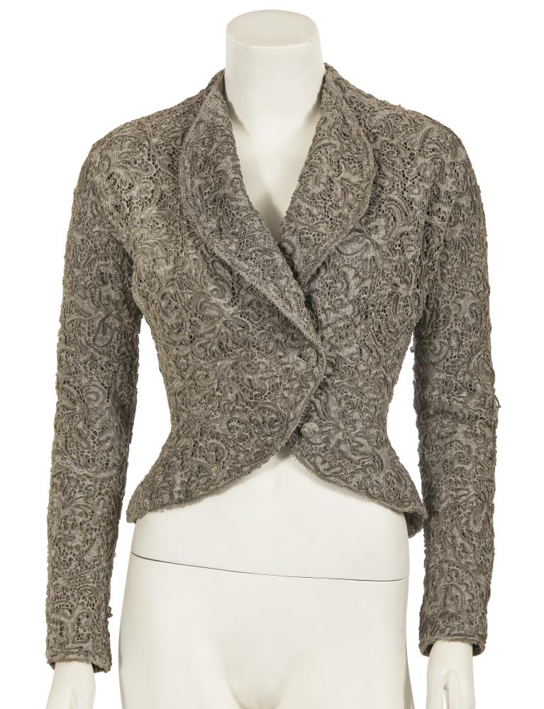 A Cristóbal Balenciaga haute couture grey lace and chenille jacket, Autumn-Winter 1950-51

A Cristóbal Balenciaga haute couture grey lace and chenille jacket, Autumn-Winter 1950-51

labelled and numbered 38760, with curved lapels, flared hem, bust approx 91cm 36in, waist 61cm 24in

A seemingly identical jacket was featured in Harper’s Bazaar’s November 1950 edition, worn by American model Dovima, shot by Richard Avedon.

Share this lot: