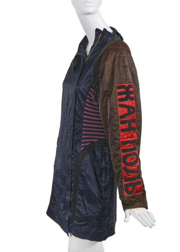 A Jean Paul Gaultier blue and brown nylon dress, ’Constructivist (Russian)’ collection, Autumn-Winter 1986-87

A Jean Paul Gaultier blue and brown nylon dress, ’Constructivist (Russian)’ collection, Autumn-Winter 1986-87

Gibo label, size 44, constructed from curved panels of navy blue nylon with brown nylon sleeves, striped jersey inserts to sides, the back of the collar flocked with ’1986’, brass ’VI’ to centre back, black flocked ’Jean Paul’ in Cyrillic down the left sleeve, asymmetric zip to front, bust 86cm 34in

Share this lot: