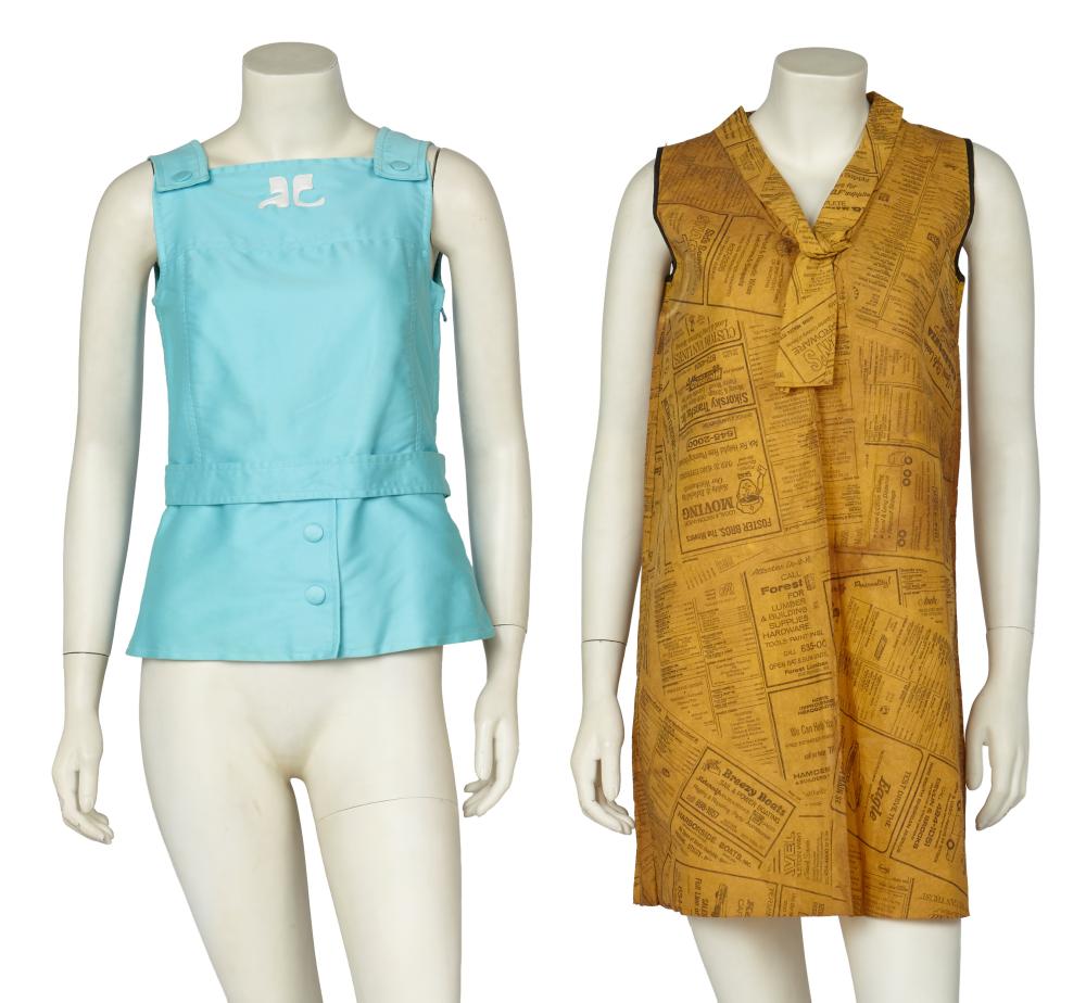 An André Courrèges turquoise cotton tank top, late 1960s, and a paper dress 1968

An André Courrèges turquoise cotton tank top, late 1960s, and a paper dress 1968

the top Paris labelled, with vinyl logo to yoke, belt, popper fastenings, bust 81cm 32in; and a Yellow Pages paper dress 1968, bust 86cm 34in (2)

Share this lot: