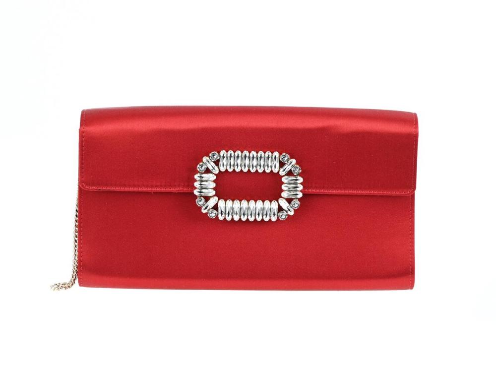 Accessories

Handbags

CLUTCH, ROGER VIVIER, Envelope Flap Sexy Choc Buckle Clutch in Satin, red satin, crystals, gold-tone chain, 24x12,5 cm.