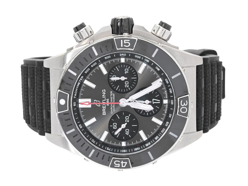 Watches

Breitling

BREITLING, Super Chronomat B01 44, Chronometre, Cal B01, Serial no. 5360908, Ref no. AB0136251B2S1, Case no. 4024B4, chronograph, men´s wristwatch, 44 mm, steel, self winding, sapphire crystal, date, display caseback, rubber strap (Rouleaux), folding clasp, certificate, June 2025, box.
