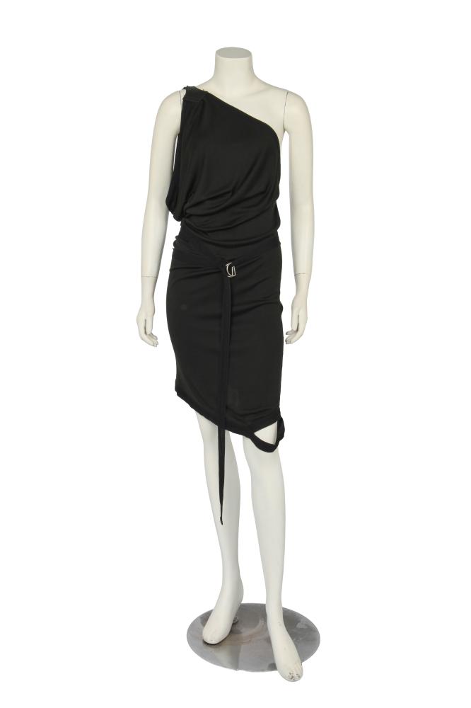 An Alexander McQueen black jersey mini dress, circa 2002

An Alexander McQueen black jersey mini dress, circa 2002

labelled, size 40, the one-shoulder neckline fastened with leather and metal buckle, with draped bodice, black ribbon trim, ring fasteners to waist, asymmetric hem, bust approx 76cm 30in

Share this lot: