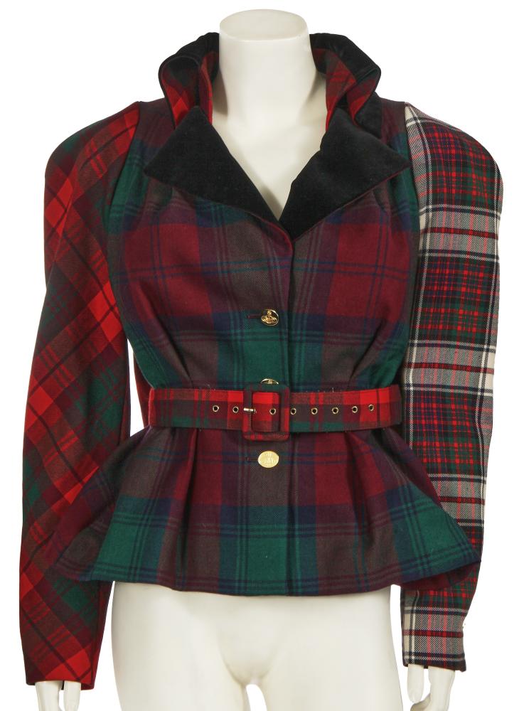 A Vivienne Westwood multi-tartan jacket, ’Storm in a Teacup’ collection, Autumn-Winter 1996-97

A Vivienne Westwood multi-tartan jacket, ’Storm in a Teacup’ collection, Autumn-Winter 1996-97

gold on ivory label, additional Union Jack, woven portrait, and Lochcarron labels, size 14, of red, blue and green tartan, the left sleeve of contrasting tartan, with 18th-century style black velvet turnover collar, gold ’orb’ buttons, integral leather and tartan belt, bust approx 81cm 32in

Share this lot: