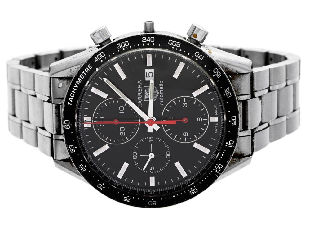 Watches

Tag Heuer

TAG HEUER, Carrera, "Tachymetre", Cal 16 (ETA 7750), Serial no. RBQ1646, Case no. CV2014-2, chronograph, men´s wristwatch, 41,5 mm, steel, self winding, sapphire crystal, date, defect (needs service), ATT; missing crown, display caseback, original bracelet, folding clasp, Ref no. FAA043-G-E7/3101 G, certificate, March 2010.