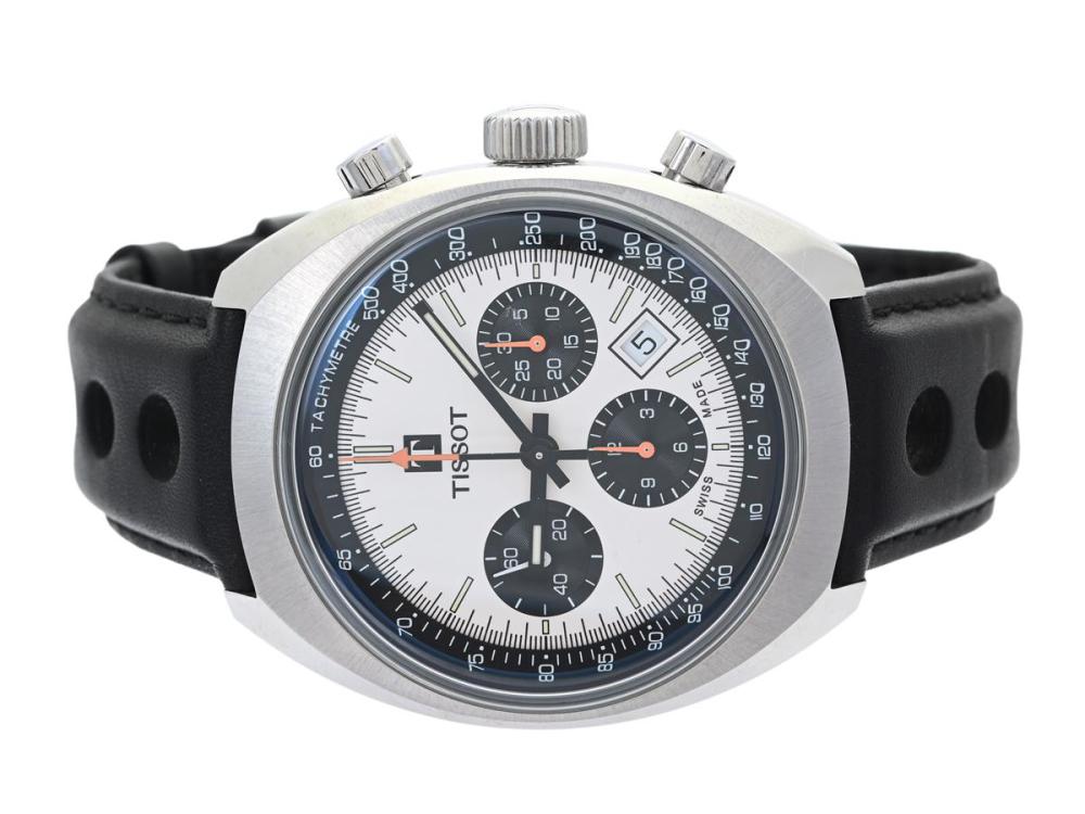 Watches

Tissot

TISSOT, Heritage 1973, "Tachymetre", Cal ETA 7753, Serial no. 1KUJ5JFBK, Ref no. T124.427.16.031.00, Case no. T124427A, chronograph, men´s wristwatch, 43 mm, steel, self winding, sapphire crystal, date, display caseback, leather strap, folding clasp, certificate, November 2019, box, paper box. Limited and numbered (No. 0209/1973).