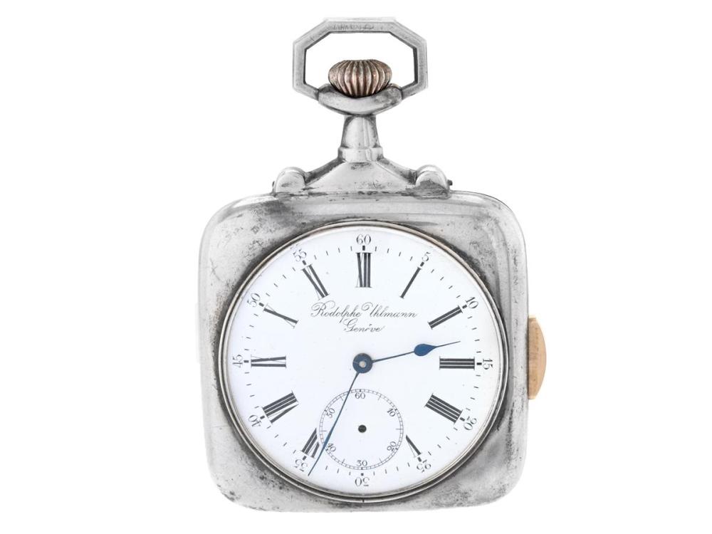 Watches

Pocket watches

RODOLPHE UHLMANN, pocket watch, 48 mm, Case no. 102, silver (0,875), lever escapement, missing seconds hand, quarter repeater, defect (not working, needs overhaul), coat of arms (Von Post), approx. 1910.