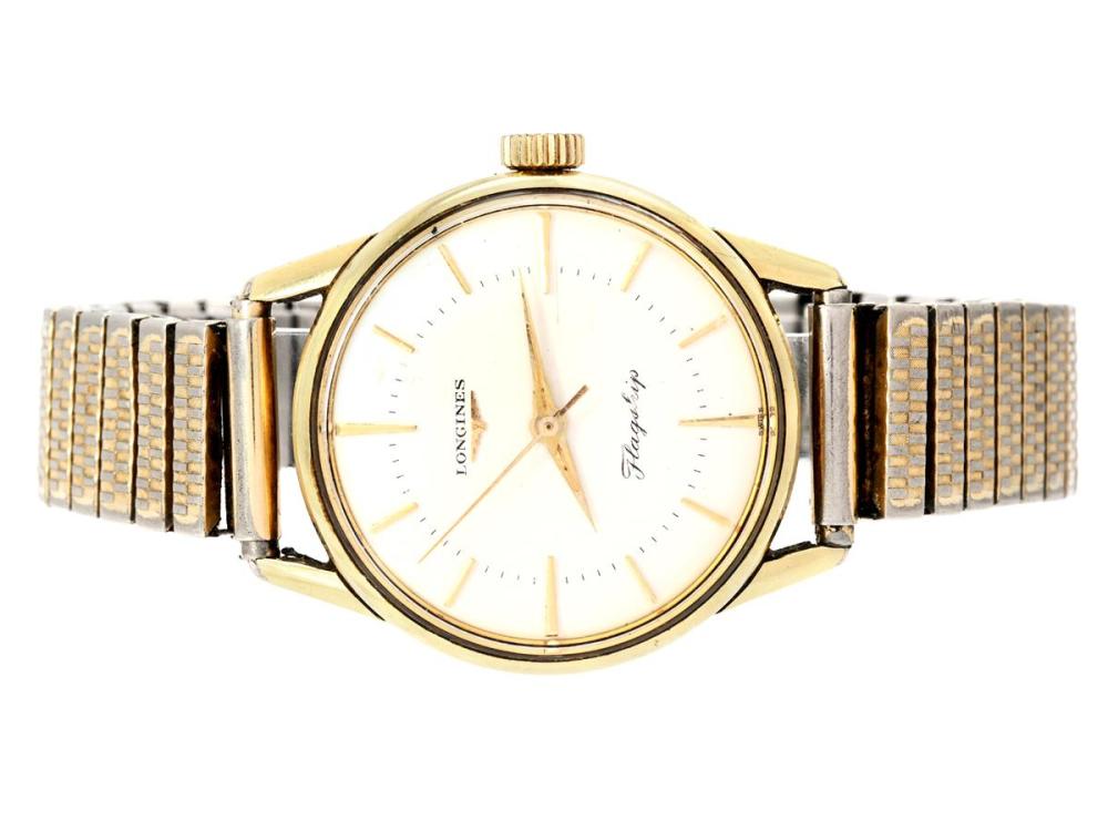 Watches

Longines

LONGINES, Flagship, Cal 30 LS, Serial no. 10944848, Case no. 304-3 / 363, men´s wristwatch, 35,5 mm, gold on steel, manual winding, plastic crystal, damaged dial, damaged crown/setting stem, approx. 1958, metal bracelet not original.
