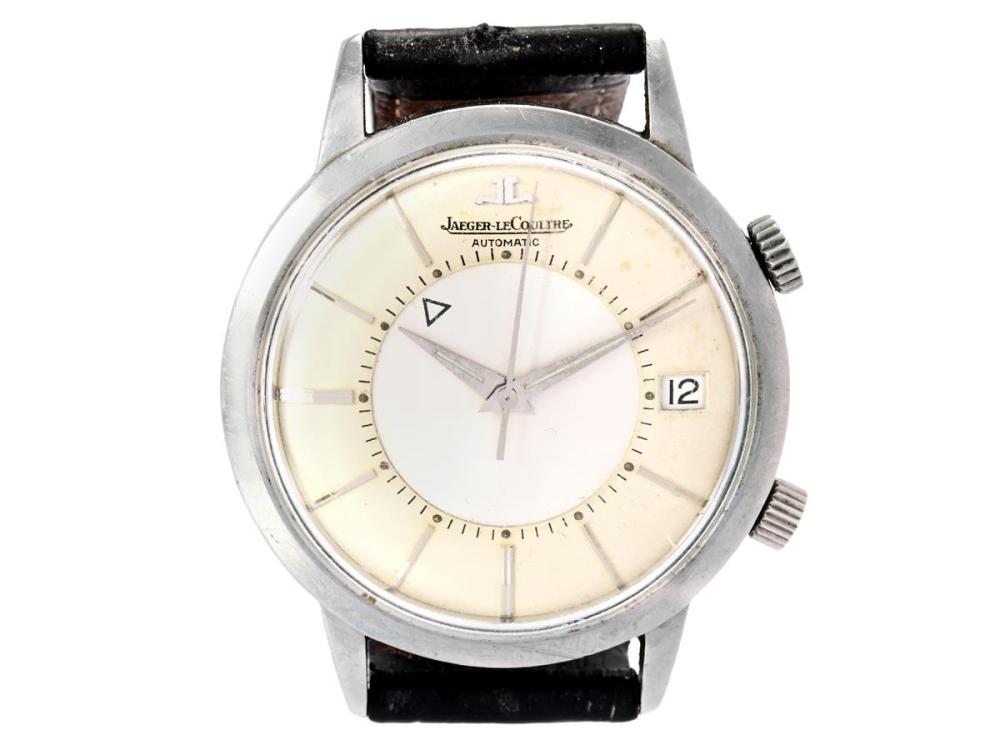 Watches

Jaeger-Le Coultre

JAEGER-LE COULTRE, Memovox, Cal K825, Serial no. 1731249, Ref no. E 855, Case no. 922510, men´s wristwatch, 37 mm, steel, bumper automatic, plastic crystal, date, alarm, damaged dial, leather strap, approx. 1965, box.