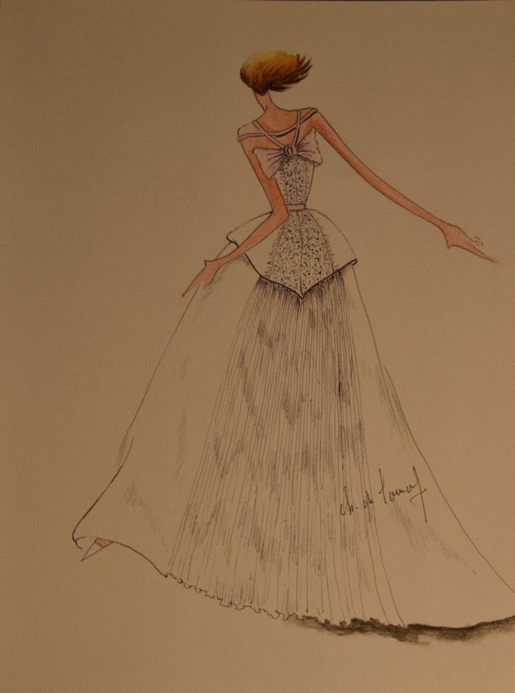 COLLECTION DU CREATEUR CHRISTIAN CHODRON...

COLLECTION DU CREATEUR CHRISTIAN CHODRON DE COURCEL Croquis sur canson Crayon de couleur Signé 32x24 cm