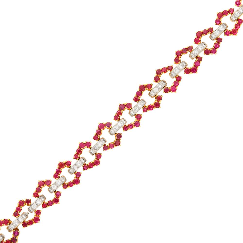 The Estate of a Private Collector18 kt., 152 round rubies ap. 11.40 cts., 76 round diamonds ap. 2.85 cts., signed Webb, ap. 31.5 dwts. Length 8 1/4 inches.