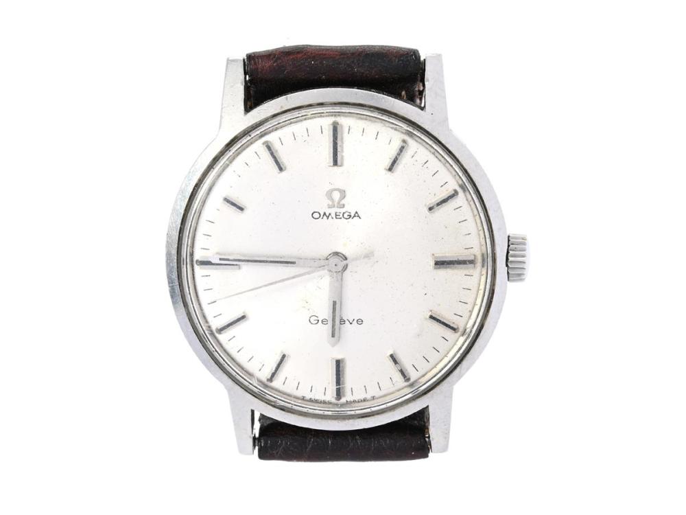 Watches

Omega

OMEGA, Genève (T Swiss Made T), Cal 601, Serial no. 29915645, Ref no. ST 135.070, Case no. 135.070 (C.B), men´s wristwatch, 34,5 mm, steel, manual winding, plastic crystal, date, hands not synchronized, damaged dial, leather strap, approx. 1969.