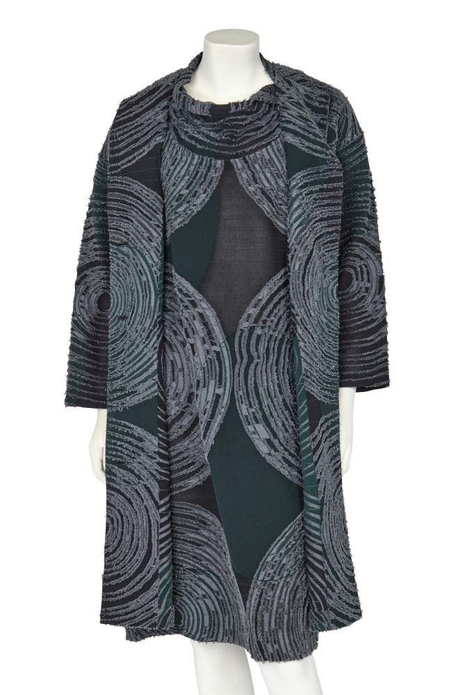 A HaaT by Issey Miyake grey ensemble, 2000s

A HaaT by Issey Miyake grey ensemble, 2000s

labelled, the funnel-neck dress of patchworked and embroidered grey cotton, woven with concentric raw-edged grey circles, bust 102cm 40in; the matching coat with bracelet-length sleeves, bust 102cm 40in

Share this lot: