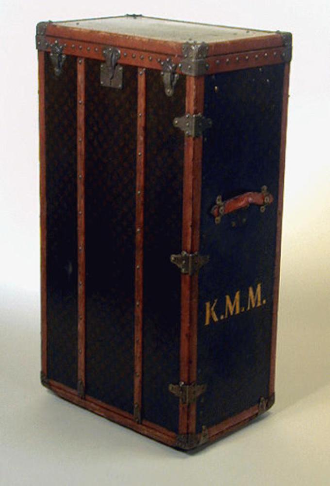 Louis Vuitton Hanging Wardrobe Trunk

Lot 1248
Louis Vuitton Hanging Wardrobe Trunk
 Monogram canvas, with LV stamped leather trim, brass corners and locks, yellow monogram KMM, lock no. 059719, the interior fitted with rods and hangers, labeled: Louis Vuitton/Made In France. Height 45 inches, width 24 inches, depth 15 inches.
Good condition, shows general wear.