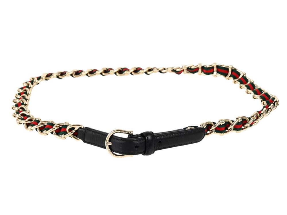 Accessories

Belts

BELT, GUCCI, black leather, Fabric Web green, red, gold-tone chain. length 90 cm.