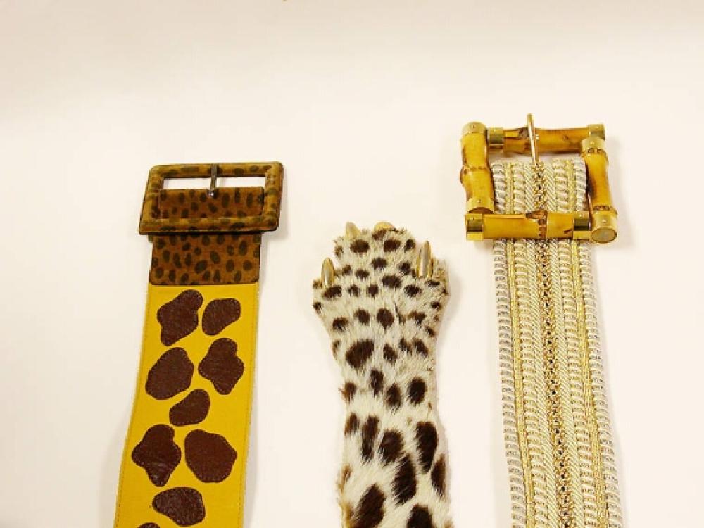 Group of Assorted Safari Style Belts

Lot 890
Group of Assorted Safari Style Belts
 1980s 
 Including leopard with brass claw hardware, snakeskin, approximately thirteen examples, some labeled: Yves Saint Laurent and Courreges. 
Very good condition.