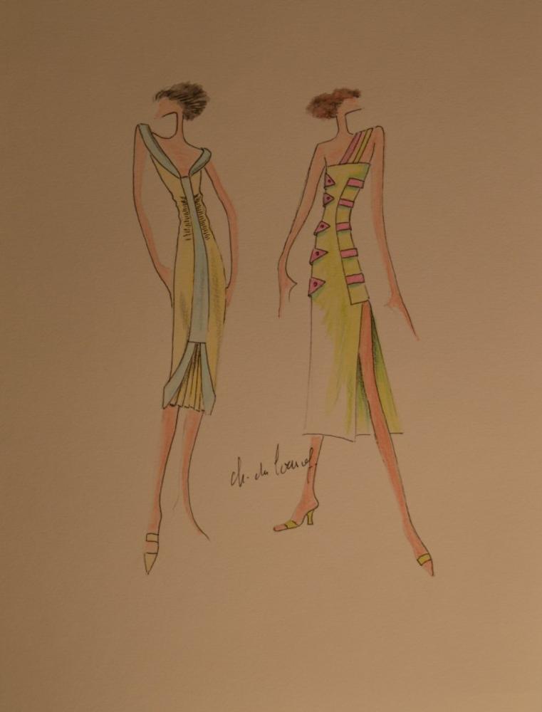 COLLECTION DU CREATEUR CHRISTIAN CHODRON...

COLLECTION DU CREATEUR CHRISTIAN CHODRON DE COURCEL Croquis sur canson Crayon de couleur Signé 32x24 cm