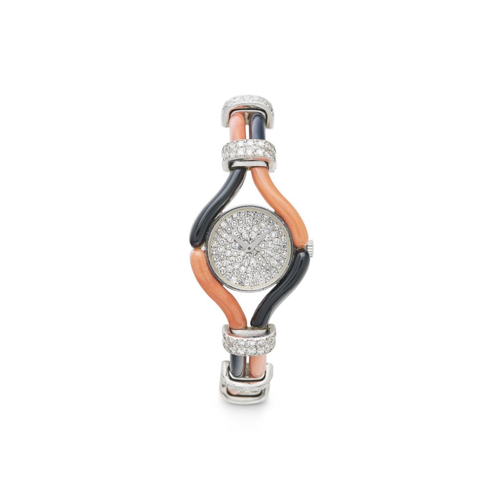 CHOPARD MONTRE DE DAME CORAIL, ONYX ET DIAMANTS