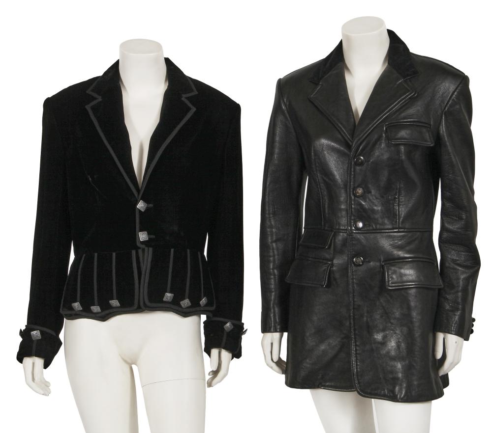 Two Ralph Lauren black jackets, late 1990s

Two Ralph Lauren black jackets, late 1990s

labelled, comprising: a black leather equestrian-inspired example with black velvet collar, two jetted pockets, two flap pockets, buttons with foxes and horns, size 6, bust 91cm 36in; a black velvet example, with Highland military-inspired tabbed hem trimmed with black braid, with silver-tone dragon buttons, bust 91cm, 36in (2)

Share this lot: