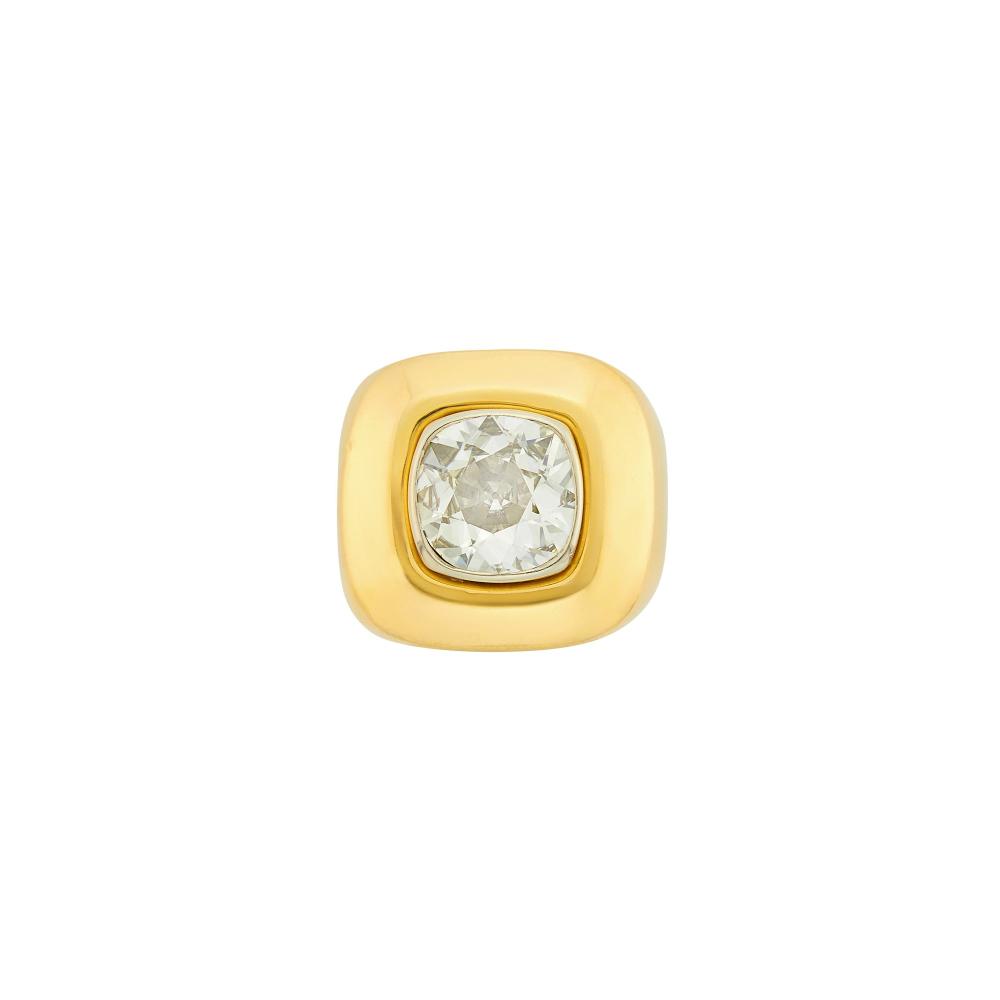 Property from a Prominent Private CollectionOne cushion-shaped old-mine cut diamond weighing 5.82 cts., ap. 20.5 dwts. Size 5 3/4.
 
The diamond has been weighed.

Tests as 14 kt.Diamond: O-P-VS, faint to medium fluorescence.Diameter 7/8 inch.                            
Any condition statement is given as a courtesy to a client, is an opinion and should not be treated as a statement of fact and our Organization shall have no responsibility for any error or omission. Please contact the specialist department to request further information or additional images that may be available.