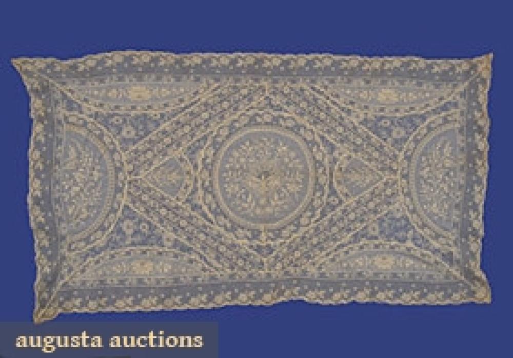 4 NORMANDY LACE MATS, c. 1910

3 rectangles & 1 round, both hand & machine made laces, round 16.5" dia., rectangles 18.5" x 36", 14.5" x 31.5", 11.5" x 20.5", excellent; t/w 7 ladies lace collars & 2 small lace mats, fair-excellent.		
Bid Online
Price Realized: $207.00Category:LaceEra:1890-1920
11.7270.780.187